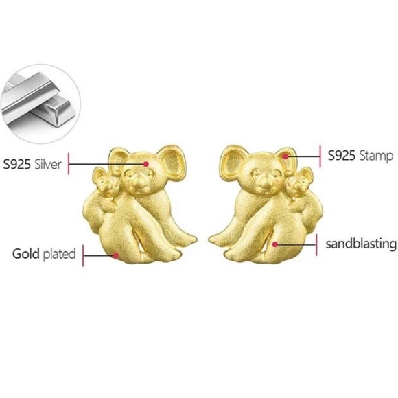 🎁 Artisan Handmade Dainty Gold Koala 925 Silver The Zary  Earrings - Picture 8 of 8